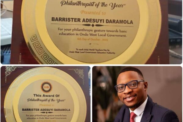 Govt, NUT honour Barr. Adesuyi Daramola with “Best Philanthropist in Basic Education Award” in Ondo again