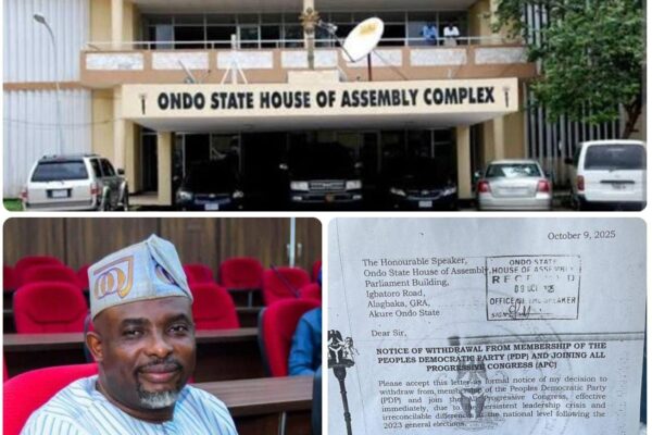 Ondo Minority Leader, Oguntodu defects to APC, drums support for Tinubu
